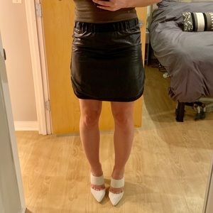 Black leather mini skirt